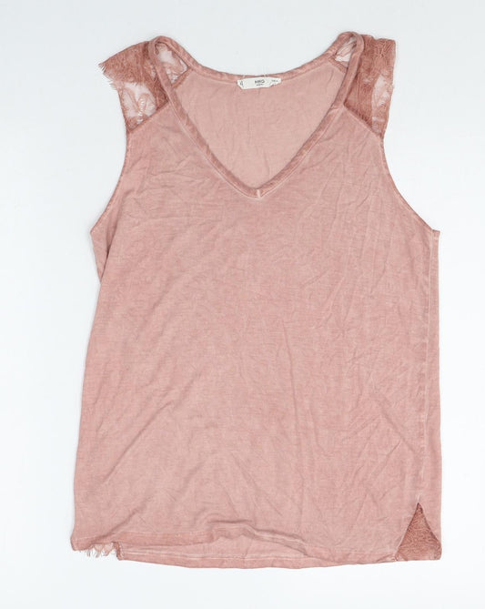 MNG Womens Pink Polyester Basic Tank Size S V-Neck