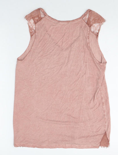 Mango Womens Pink Polyester Basic Tank Size S V-Neck