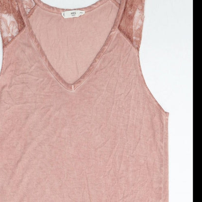 Mango Womens Pink Polyester Basic Tank Size S V-Neck