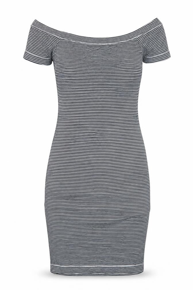 H&M Womens Black Striped Cotton Bodycon Size S Boat Neck Pullover