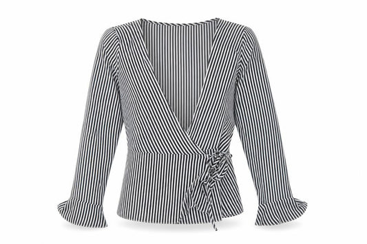 H&M Womens White Striped Polyester Wrap Blouse Size 12 V-Neck