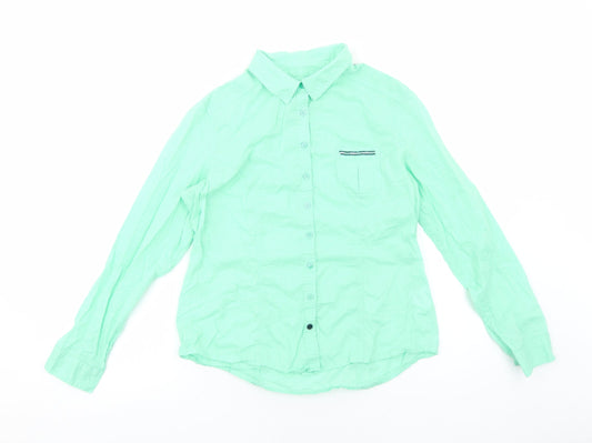 Scottage Womens Green Cotton Basic Button-Up Size 4 Collared