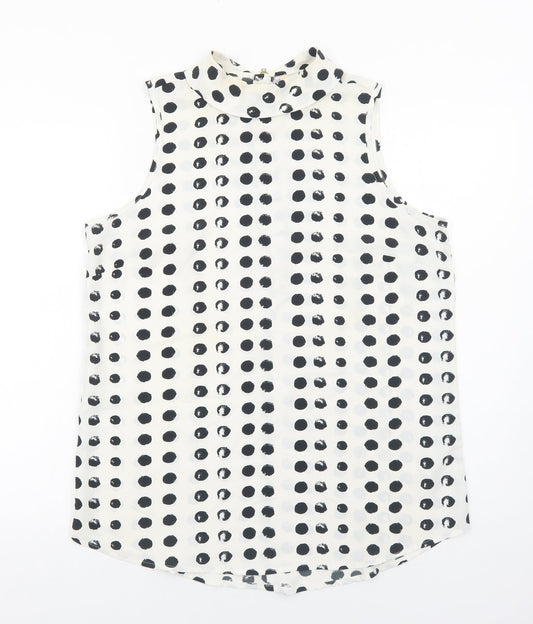 NEXT Womens White Geometric Polyester Basic Blouse Size 14 Round Neck