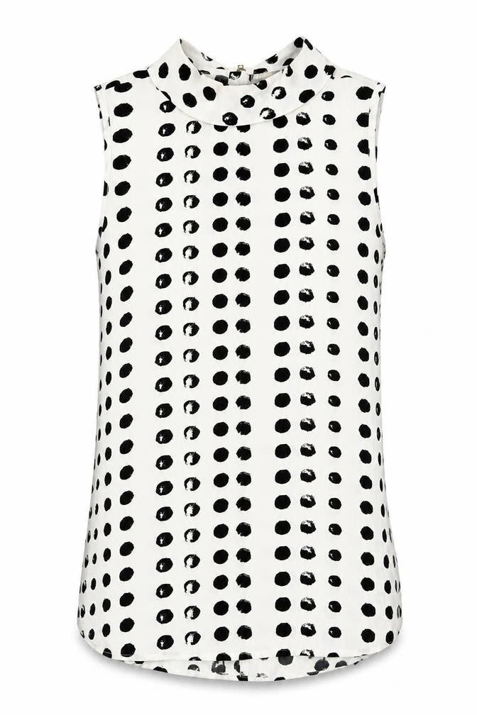 NEXT Womens White Geometric Polyester Basic Blouse Size 14 Round Neck