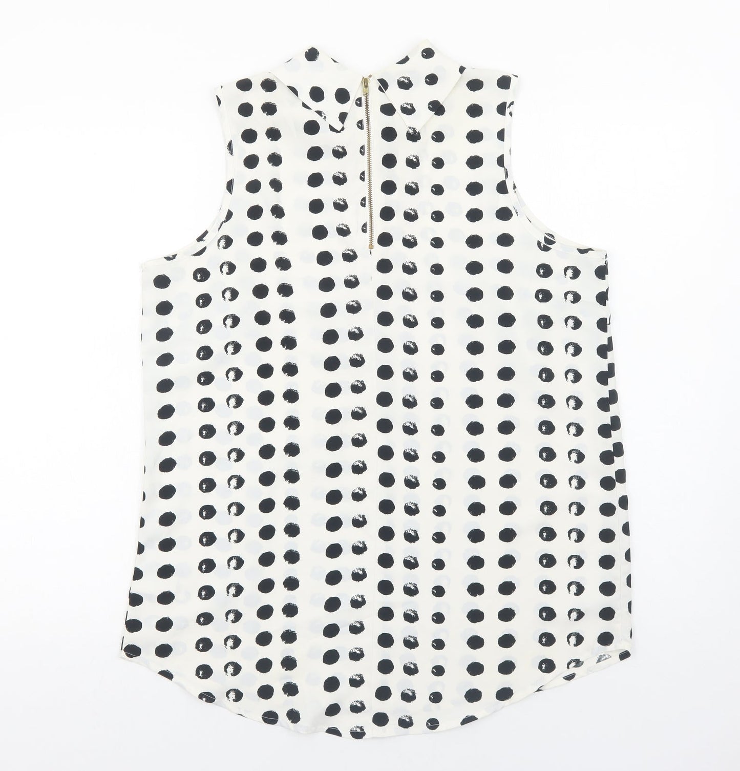 NEXT Womens White Geometric Polyester Basic Blouse Size 14 Round Neck