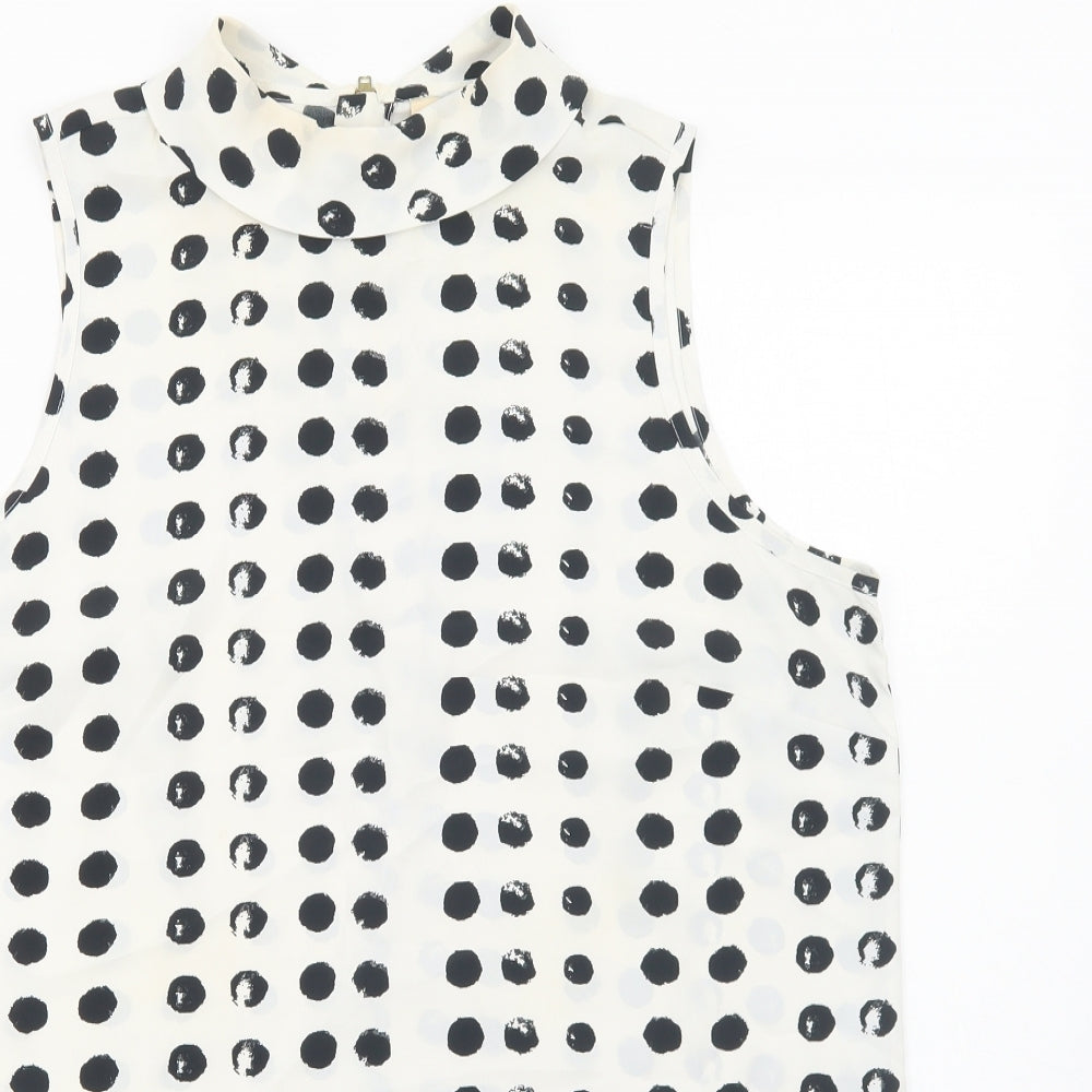 NEXT Womens White Geometric Polyester Basic Blouse Size 14 Round Neck