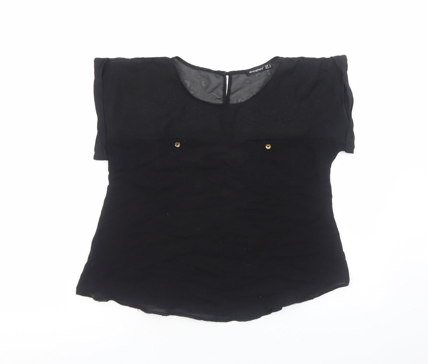 Atmosphere Womens Black Polyester Basic T-Shirt Size 8 Round Neck