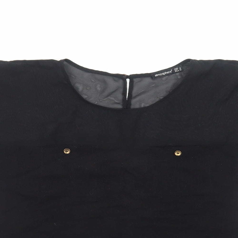 Atmosphere Womens Black Polyester Basic T-Shirt Size 8 Round Neck
