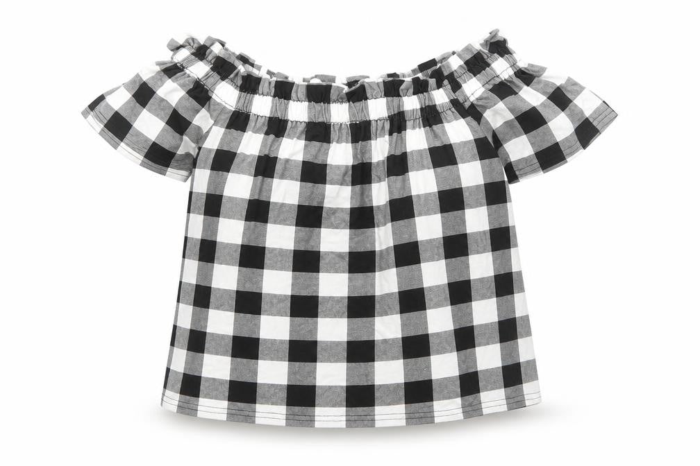 Primark Womens Black Check Viscose Basic Blouse Size 12 Boat Neck