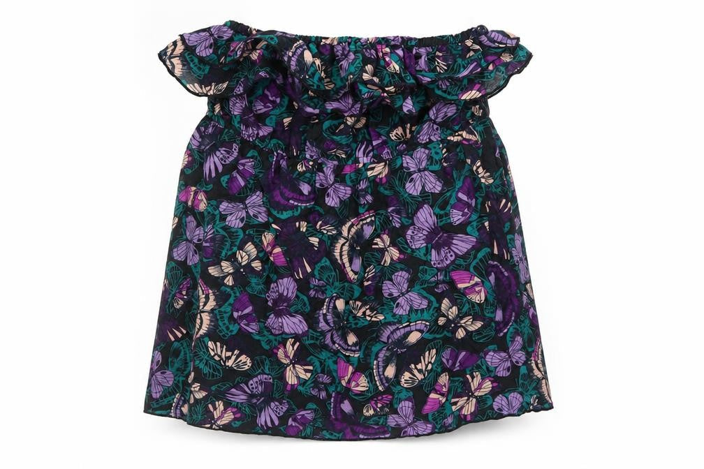 H&M Womens Black Geometric Cotton Basic Blouse Size 10 Off the Shoulder - Butterfly Pattern