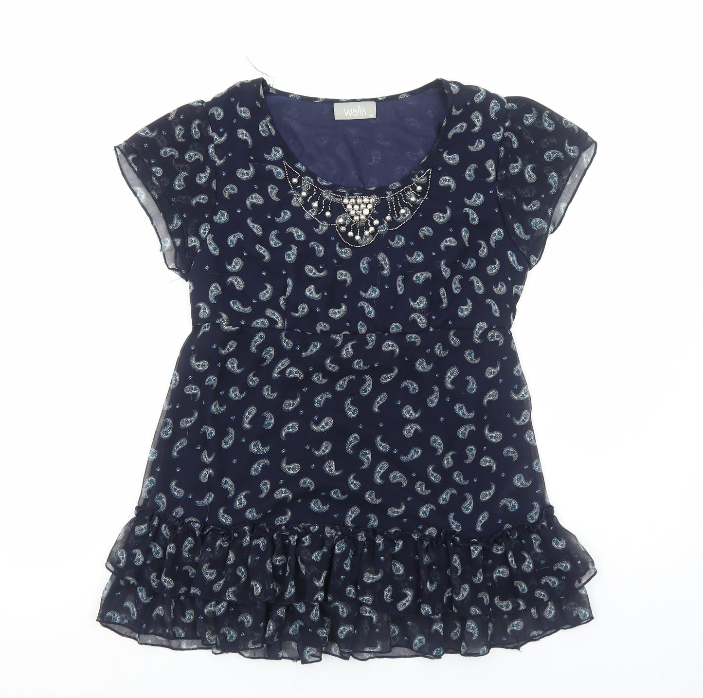 Wallis Womens Blue Paisley Polyester Basic Blouse Size M Round Neck