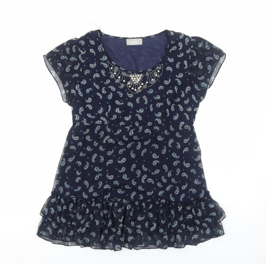 Wallis Womens Blue Paisley Polyester Basic Blouse Size M Round Neck