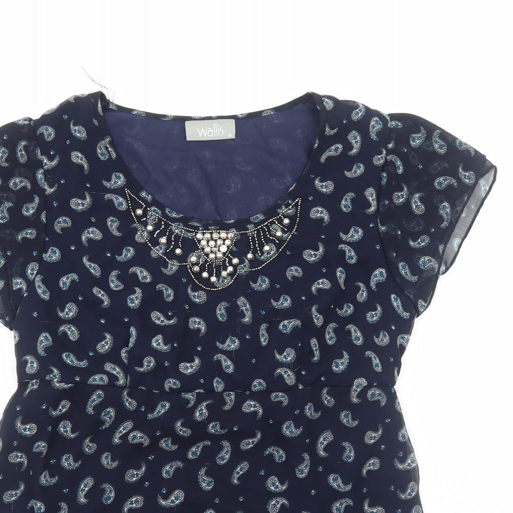 Wallis Womens Blue Paisley Polyester Basic Blouse Size M Round Neck