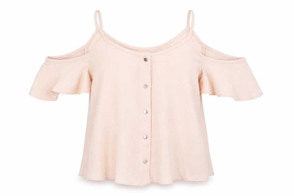 Primark Womens Pink Polyester Basic Blouse Size 6 Off the Shoulder