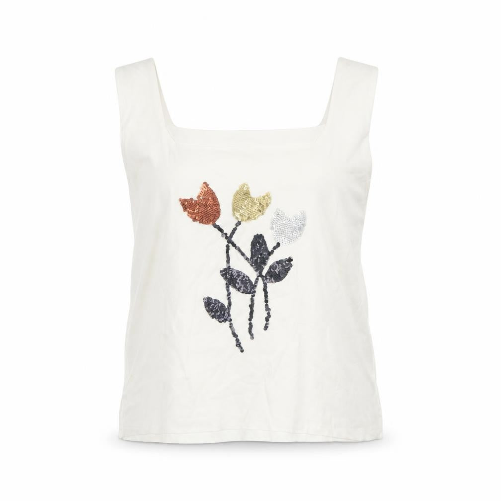 Medici Womens White Nylon Basic Tank Size XL Round Neck - Floral