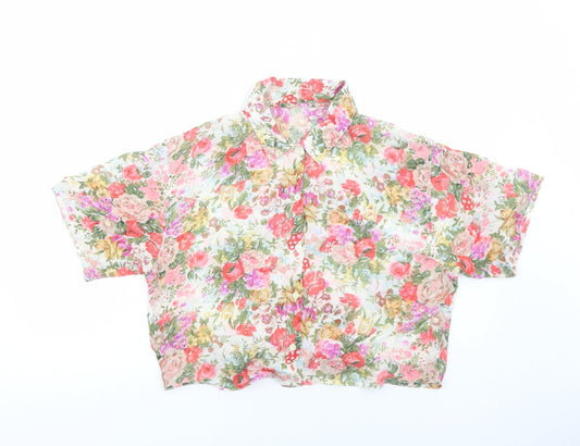 Preworn Womens Multicoloured Floral Polyester Cropped Button-Up Size M Collared