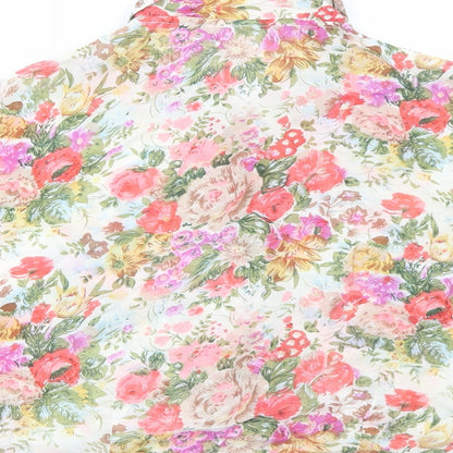 Preworn Womens Multicoloured Floral Polyester Cropped Button-Up Size M Collared