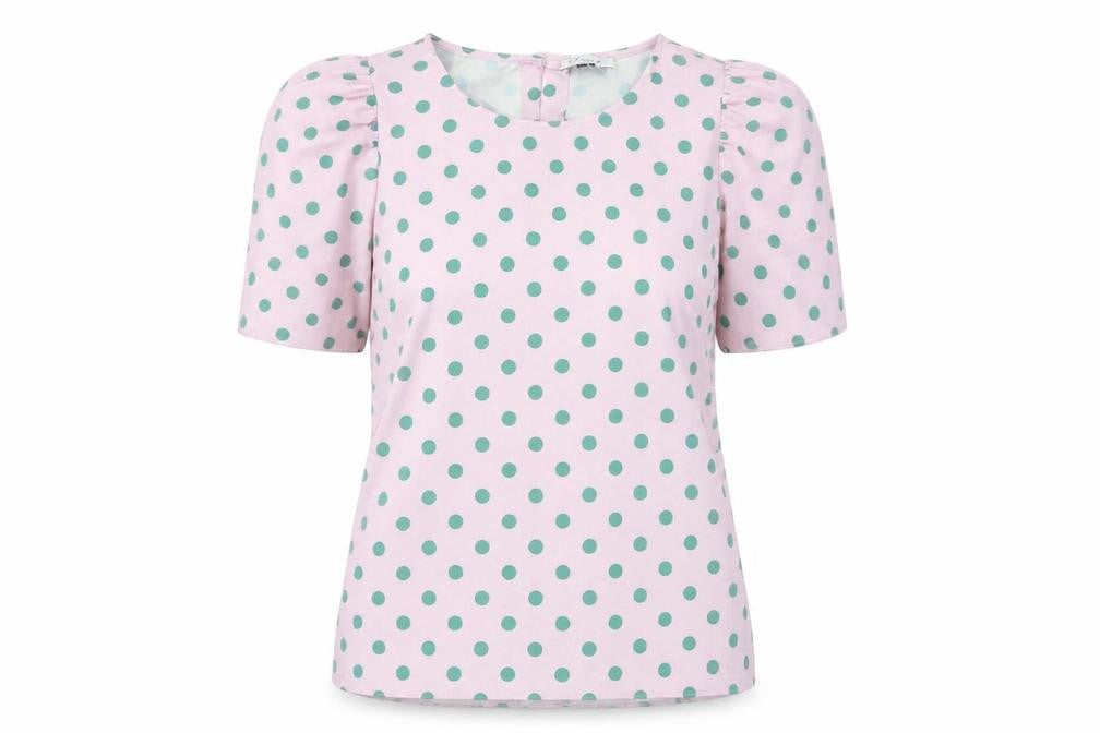 Closet Womens Pink Polka Dot Polyester Basic T-Shirt Size 12 Round Neck