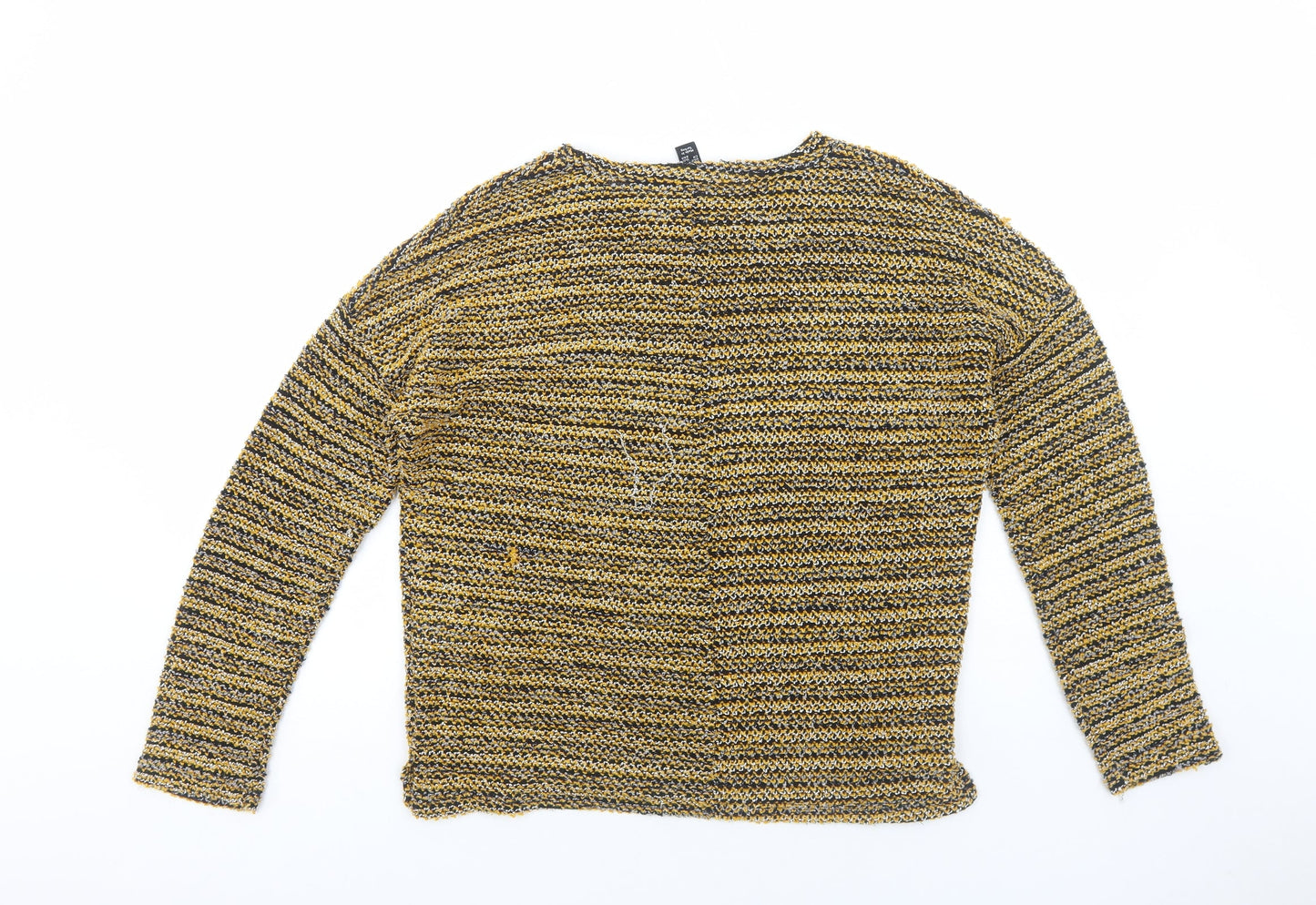 New Look Womens Yellow Round Neck Striped Polyester Pullover Jumper Size M