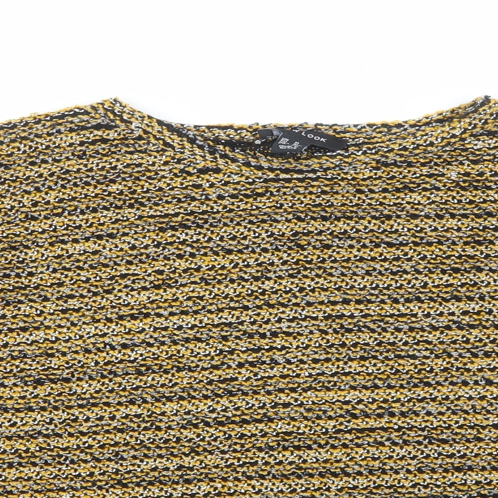 New Look Womens Yellow Round Neck Striped Polyester Pullover Jumper Size M