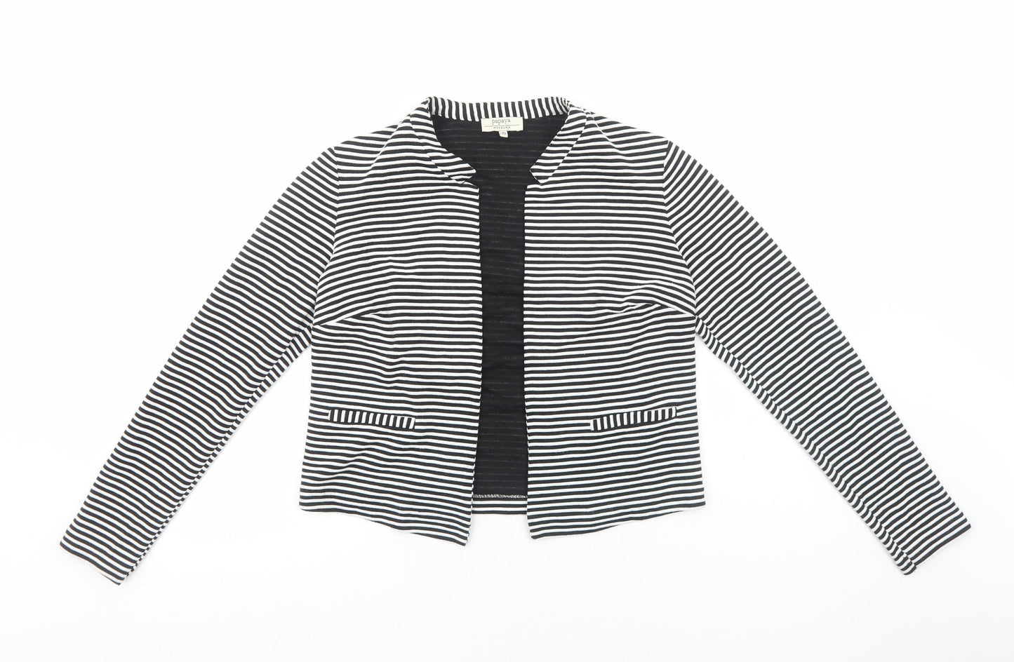Papaya Womens Black V-Neck Striped Viscose Cardigan Jumper Size 10
