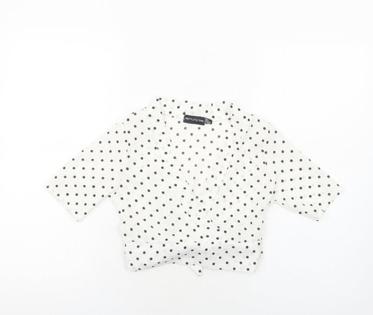 PRETTYLITTLETHING Womens White Polka Dot Polyester Cropped Blouse Size 6 V-Neck