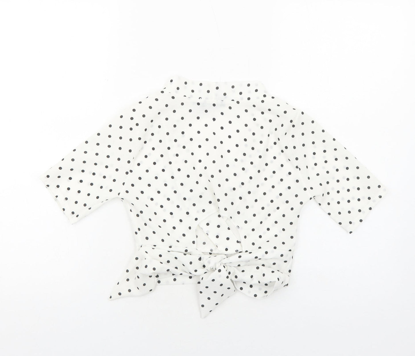 PRETTYLITTLETHING Womens White Polka Dot Polyester Cropped Blouse Size 6 V-Neck