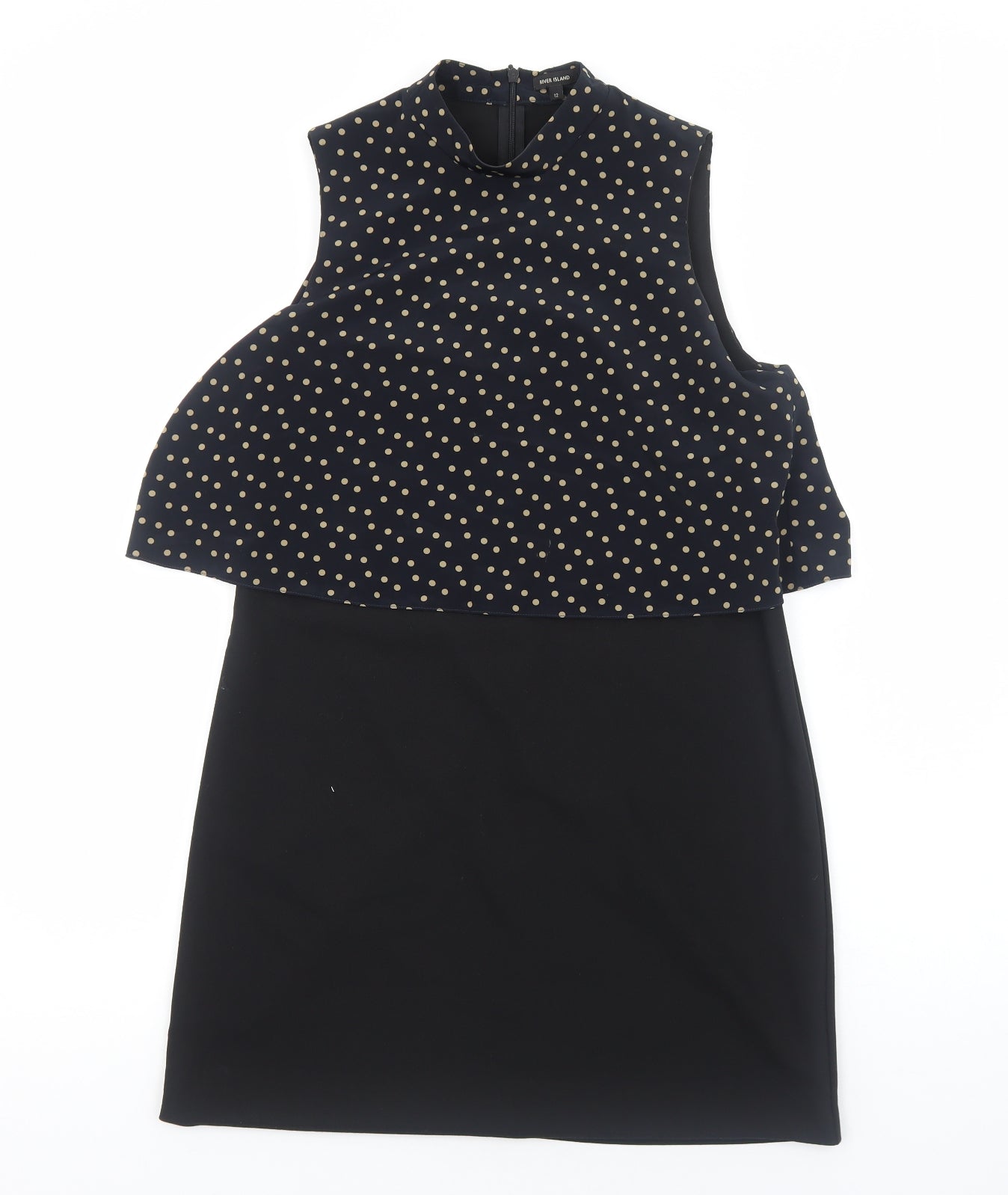River Island Womens Black Geometric Polyester A-Line Size 12 Mock Neck Zip