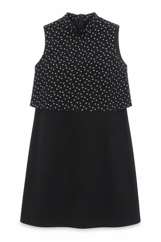 River Island Womens Black Geometric Polyester A-Line Size 12 Mock Neck Zip