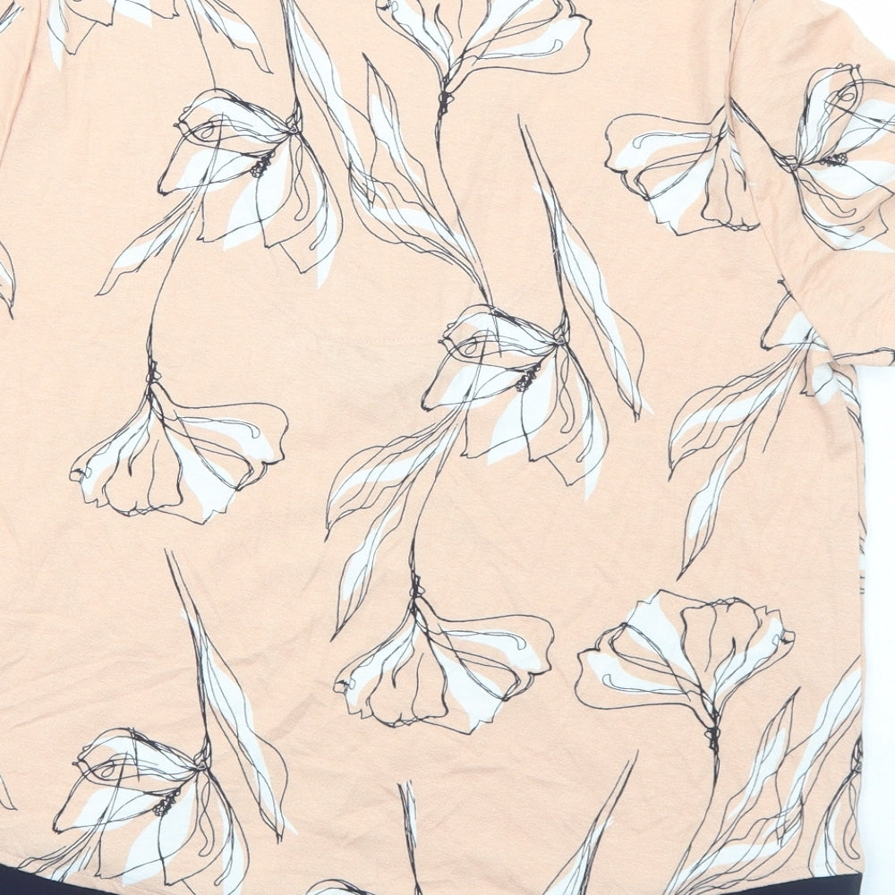Marks and Spencer Womens Pink Floral Viscose Basic Blouse Size 12 V-Neck
