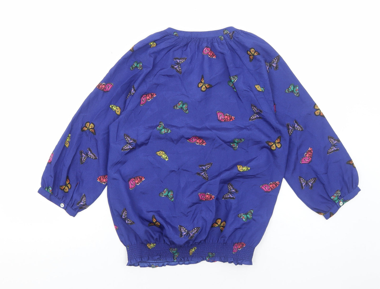 Monsoon Womens Blue Geometric Polyester Basic Blouse Size S V-Neck - Butterfly Pattern