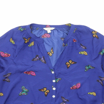 Preloved Monsoon Womens Blue Geometric Polyester Basic Blouse Size S V-Neck - Butterfly Pattern - Detail