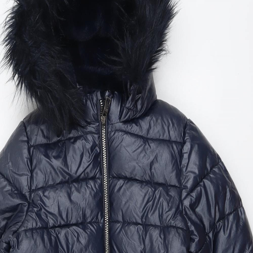 Marks and Spencer Girls Blue Quilted Coat Size 9-10 Years Zip