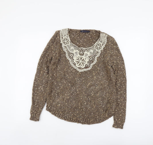 Marks and Spencer Womens Brown Round Neck Acrylic Pullover Jumper Size 8