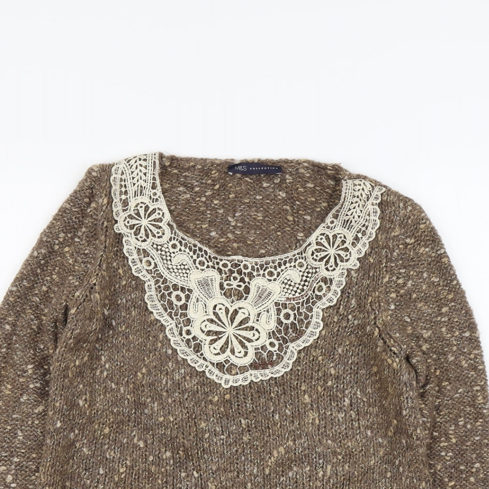 Marks and Spencer Womens Brown Round Neck Acrylic Pullover Jumper Size 8