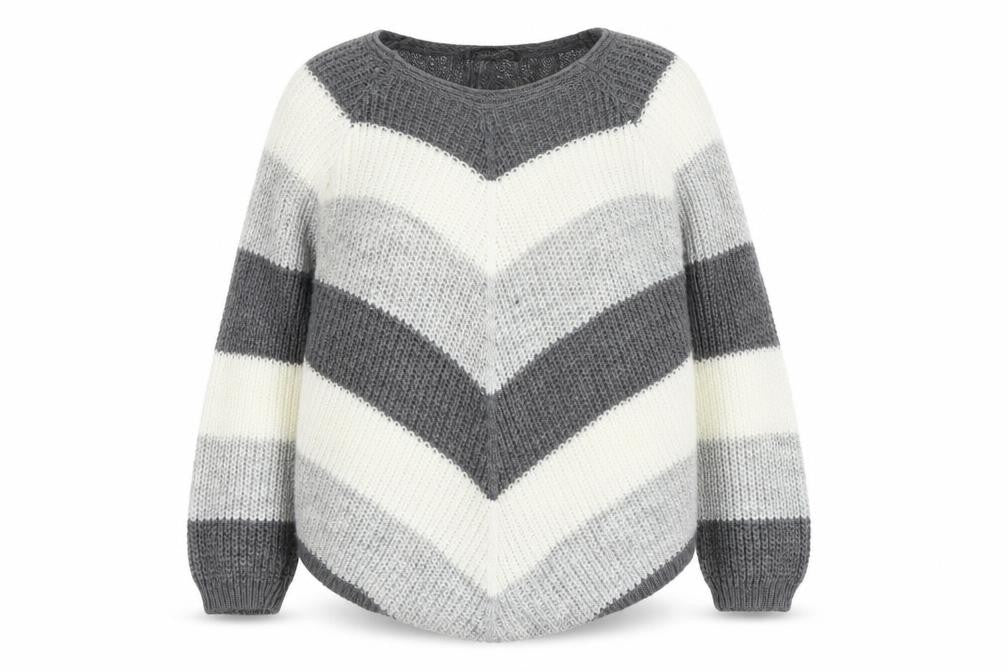 Cameo Rose Womens Grey Round Neck Striped Acrylic Pullover Jumper Size M