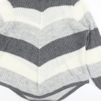 Cameo Rose Womens Grey Round Neck Striped Acrylic Pullover Jumper Size M