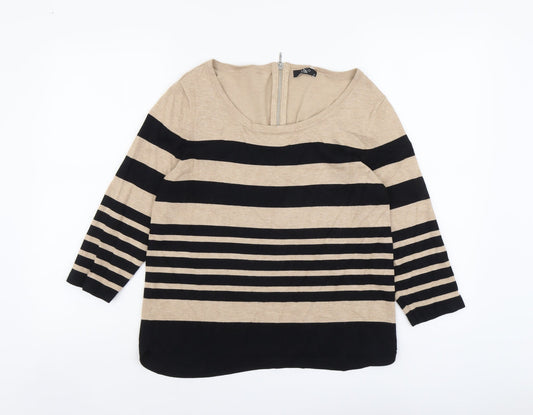 M&Co Womens Beige Scoop Neck Striped Viscose Pullover Jumper Size 14
