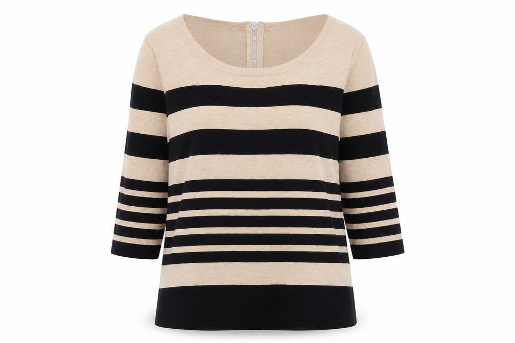 M&Co Womens Beige Scoop Neck Striped Viscose Pullover Jumper Size 14