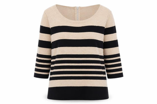 M&Co Womens Beige Scoop Neck Striped Viscose Pullover Jumper Size 14