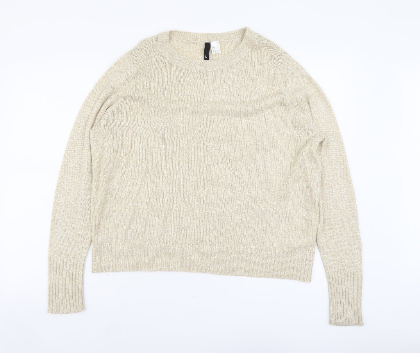 H&M Womens Beige Round Neck Acrylic Pullover Jumper Size L
