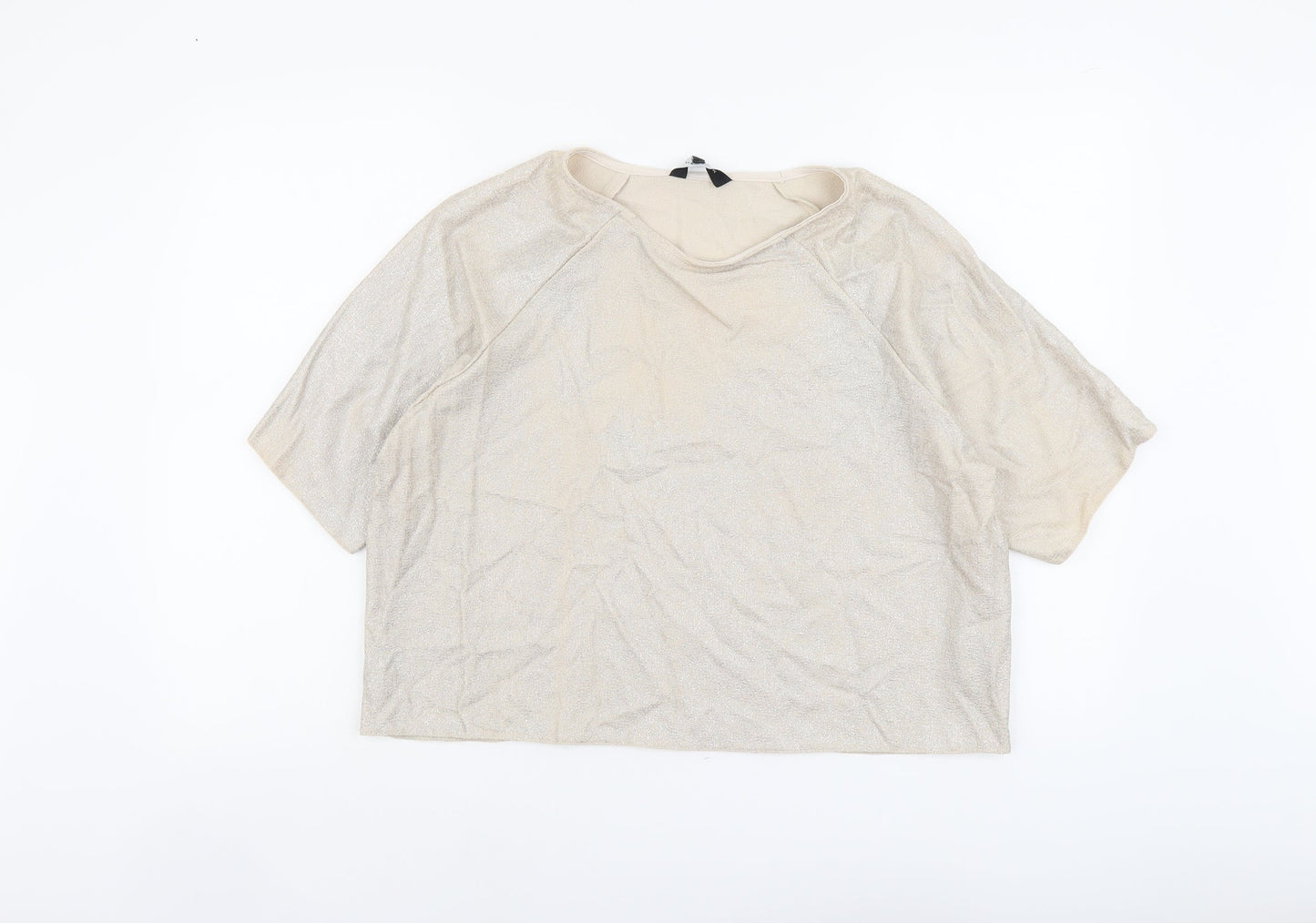 New Look Womens Beige Polyester Basic T-Shirt Size 14 Round Neck