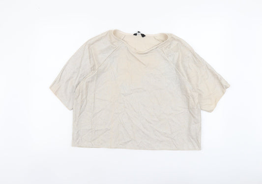 New Look Womens Beige Polyester Basic T-Shirt Size 14 Round Neck