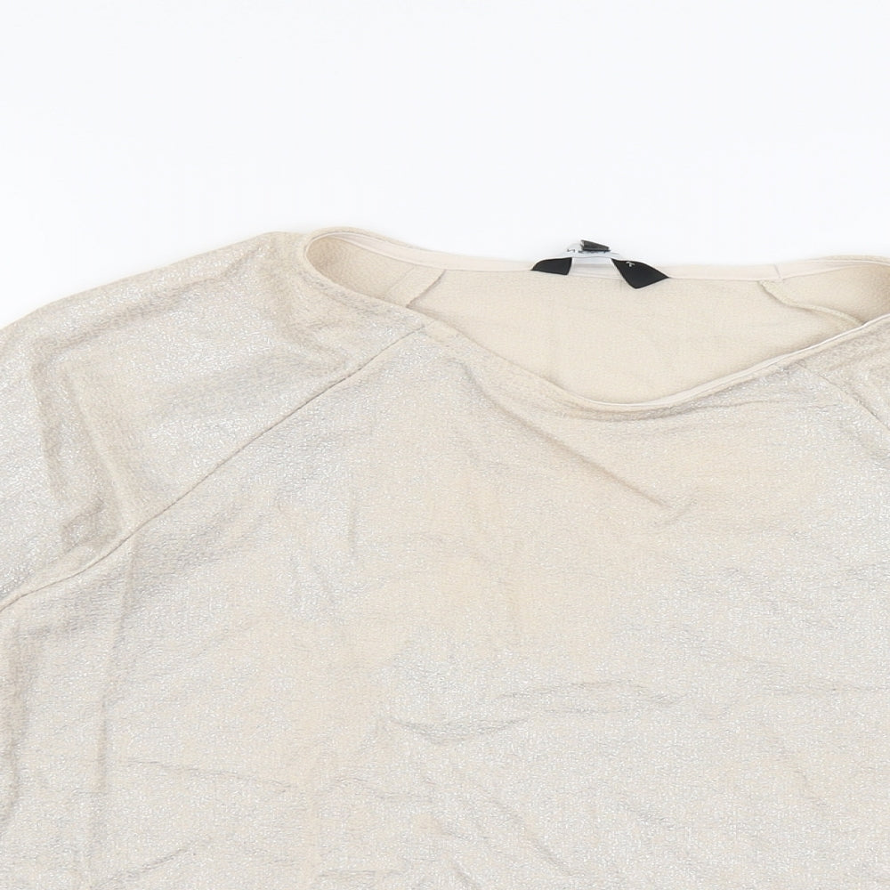 New Look Womens Beige Polyester Basic T-Shirt Size 14 Round Neck