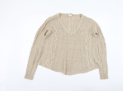 Next Womens Beige V-Neck Acrylic Pullover Jumper Size S
