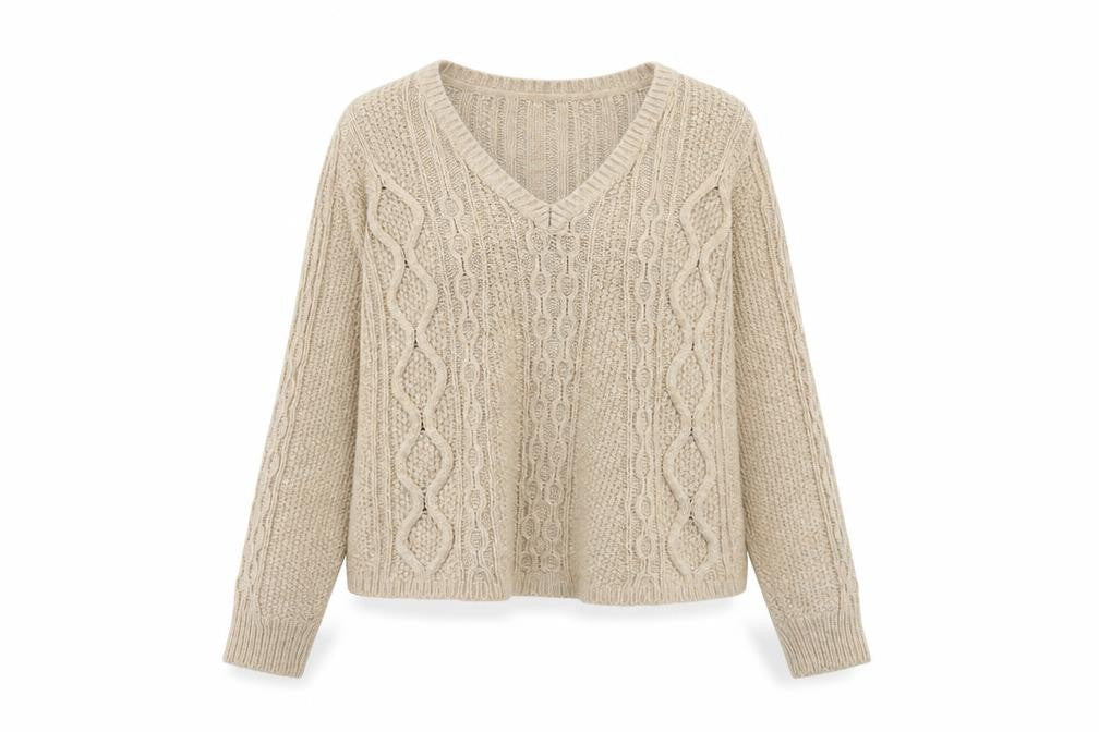 NEXT Womens Beige V-Neck Acrylic Pullover Jumper Size S
