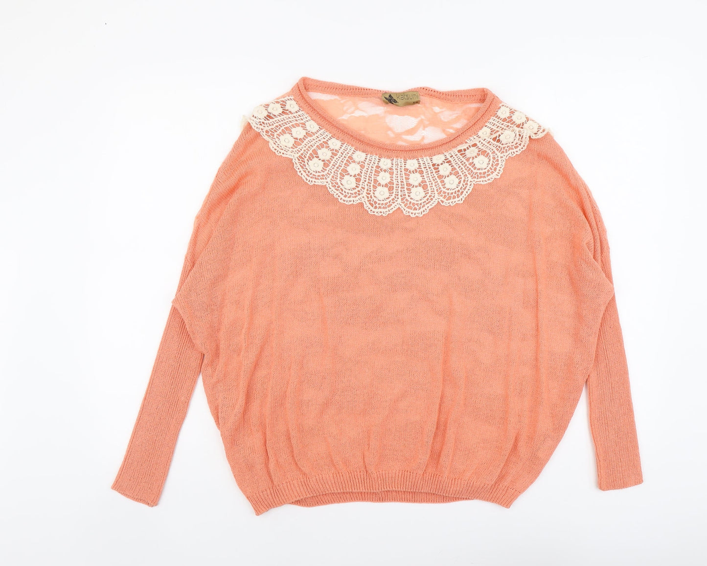 Katsumi Womens Orange Scoop Neck Acrylic Pullover Jumper Size S