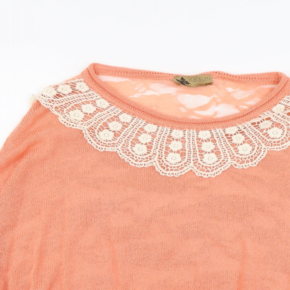 Katsumi Womens Orange Scoop Neck Acrylic Pullover Jumper Size S