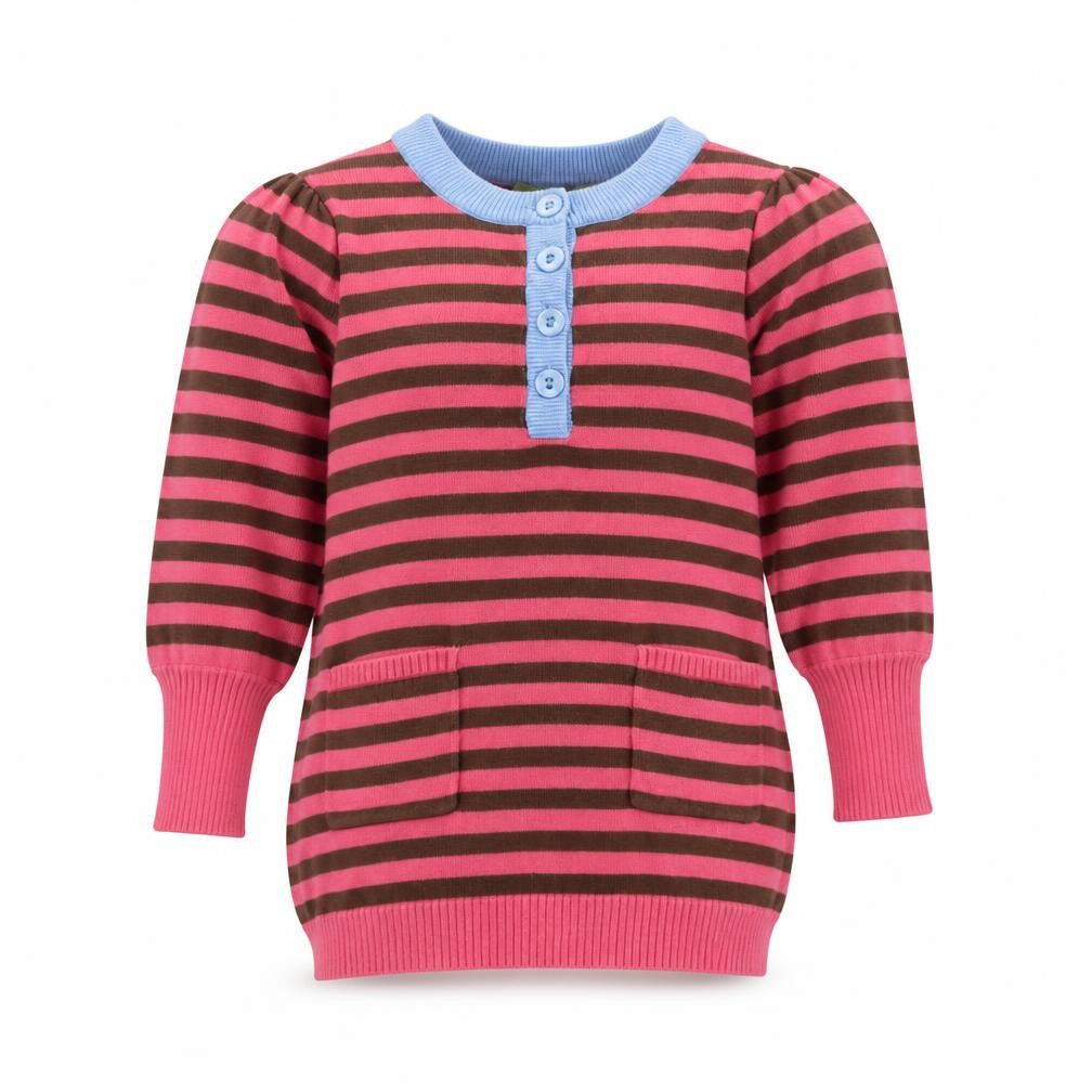 Willow Bolsom Girls Pink Round Neck Striped Cotton Pullover Jumper Size 2-3 Years Button