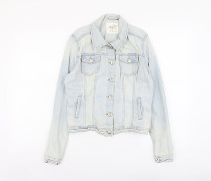 Denim & Co. Womens Blue Jacket Size 10 Button